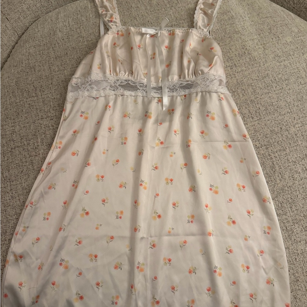 Floral Print Lace Trim Nightgown
